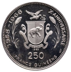 reverse: GUINEA  250 Francs argento UOMO SULLA LUNA  1969