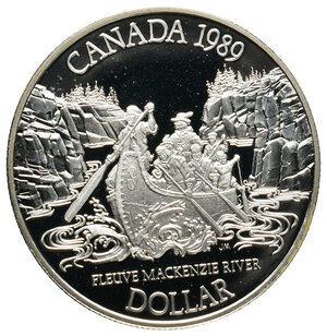 obverse: CANADA 1 Dollaro argento 1989 Fleuve McKenzie River  IN CONFEZIONE ORIGINALE