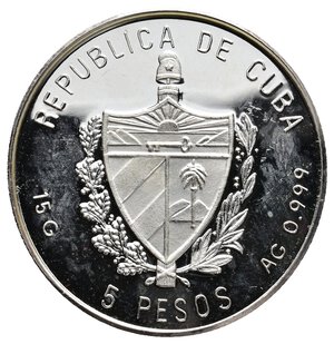 reverse: CUBA 5 Pesos argento 1993 Historia Postal