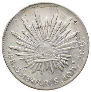 obverse: MESSICO 8 Reales argento 1896 GO R.S.  (Guanajuato) tondello tranciato