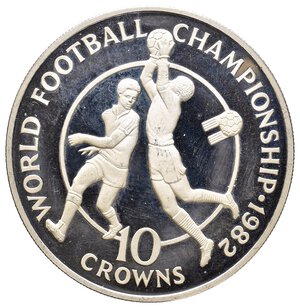 obverse: TURKS AND CAICOS ISLANDS 10 Crowns argento 1982 soccer  82 Proof