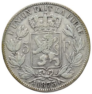 obverse: BELGIO - Leopold II - 5 francs argento 1873 