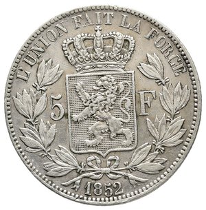obverse: BELGIO - Leopold I - 5 francs argento 1852