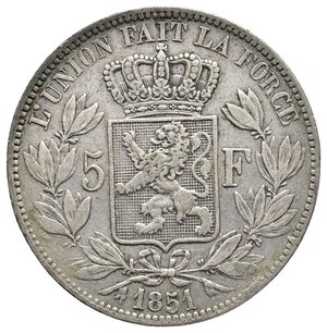 obverse: BELGIO - Leopold I - 5 francs argento 1851
