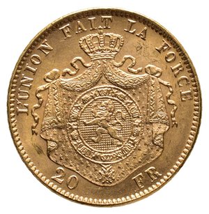 obverse: BELGIO - Leopold II - 20 francs oro 1878