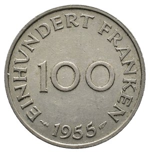 obverse: GERMANIA - SAARLAND - 100 Franken 1955
