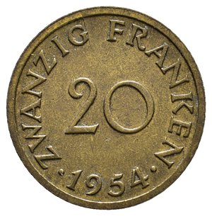 obverse: GERMANIA - SAARLAND - 20 Franken 1954