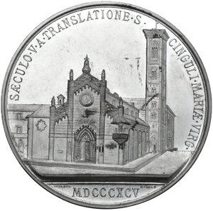 reverse: Medaglia 1895 a ricordo del cinquecentesimo anniversario della traslazione della Sacra Cintola della B. V. Maria a Prato