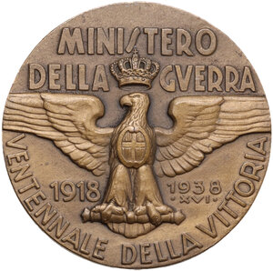 obverse: Ministero della Guerra. . Medaglia A. XIV 1938 per il Ventennale della Vittoria