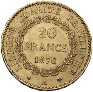 reverse: France.  Third republic (1870-1940).. 20 francs 1876 A, Paris mint