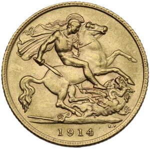reverse: Great Britain.  George V (1910-1936). Half Sovereign 1914