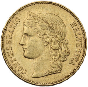 obverse: Switzerland.  Confederation (1848- ). 20 francs 1892 B, Bern mint