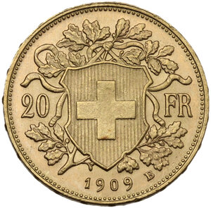 reverse: Switzerland.  Confederation (1848- ). 20 francs 1909 B, Bern mint