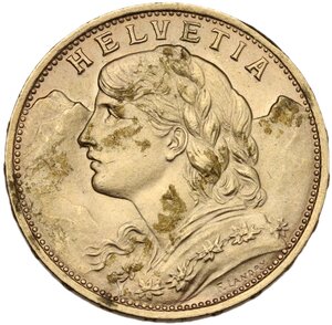 obverse: Switzerland.  Confederation (1848- ). 20 francs 1922 B, Bern mint