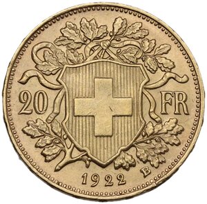 reverse: Switzerland.  Confederation (1848- ). 20 francs 1922 B, Bern mint
