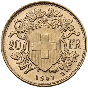reverse: Switzerland.  Confederation (1848- ). 20 francs 1947 B, Bern mint