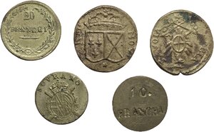 obverse: Lotto di cinque (5) pesi monetali di differenti aree, fine XVIII-XIX sec