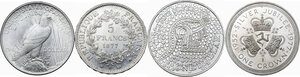 reverse: World Coins. Lot of four (4) AR coins: Australia Dollar 2001, France 5 francs 1877 A, Isle of Man crown 1952, USA dollar 1922