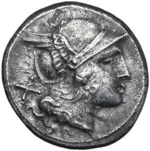 obverse: Anonymous. AR Denarius, uncertain Lucanian mint (Venusia?), 210 BC