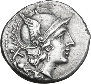 obverse: Anonymous.  AR Denarius. Lucania, 209 BC