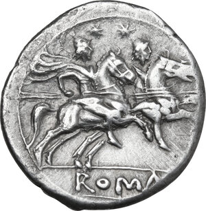 reverse: Anonymous.  AR Denarius. Lucania, 209 BC