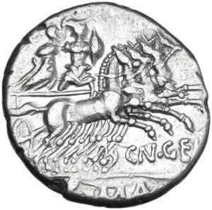 reverse: Cn. Gellius. AR Denarius, 138 BC