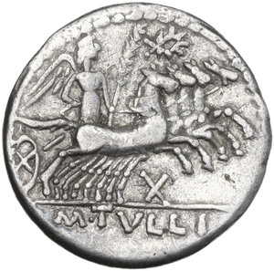 reverse: M. Tullius.. AR Denarius, 120 BC