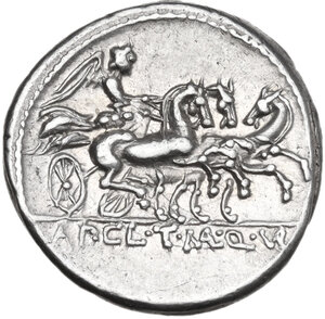 reverse: Appius Claudius Pulcher, T. Manlius Mancinus and Q. Urbinius. AR Denarius, 111 or 110 BC