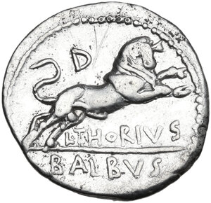 reverse: L. Thorius Balbus.. AR Denarius, 105 BC