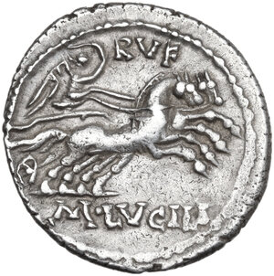 reverse: Mn. Lucilius M.f.. AR Denarius, 101 BC