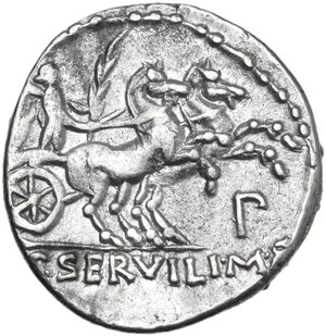 reverse: P. Servilius M. f. Rullus. . AR Denarius, 100 BC