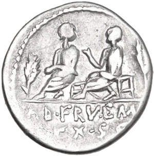 reverse: L. Calpurnius Piso Caesoninus and Q. Servilius Caepio, quaestors.. AR Denarius, 100 BC