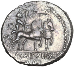 reverse: L. and C. Memmius L. f. Galeria. AR Denarius, 87 BC