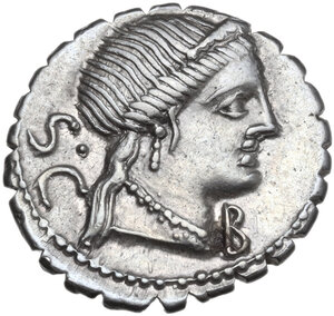 obverse: C. Naevius Balbus. AR Denarius serratus,  79 BC