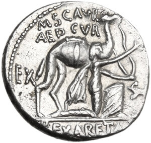 obverse: M. Aemilius Scaurus with Pub. Plautius Hypsaeus. . AR Denarius, 58 BC