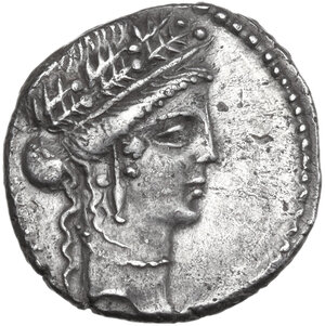 obverse: Julius Caesar.. AR Denarius, 48-47 BC. Mint moving with Caesar