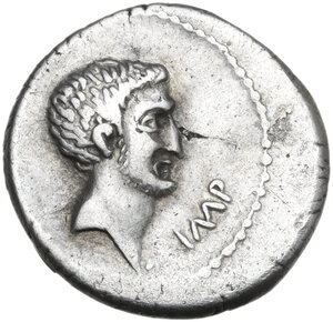obverse: Mark Antony.. AR Denarius, 42 BC. Military mint traveling with Antony in Greece