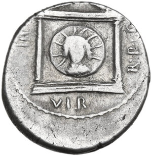 reverse: Mark Antony.. AR Denarius, 42 BC. Military mint traveling with Antony in Greece