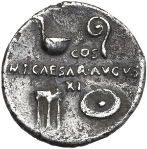 reverse: Augustus (27 BC - 14 AD).. AR Denarius, Rome mint, C. Antistius Vetus moneyer,16 BC