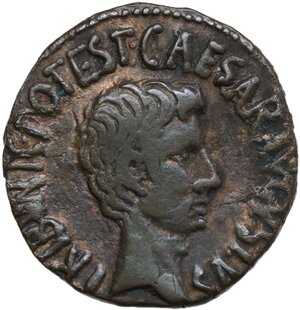 obverse: Augustus (27 BC - 14 AD) .. AE As, Rome mint., 16 BC. C. Cassius Celer, moneyer