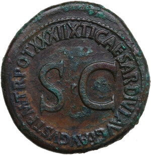 reverse: Divus Augustus (died 14 AD).. AE Sestertius. Struck under Tiberius, 36 AD