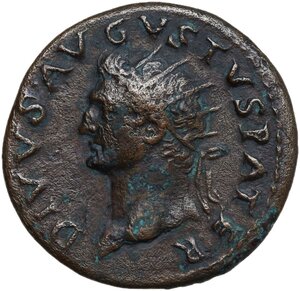 obverse: Divus Augustus (died 14 AD).. AE As, struck under Titus, 80-81 AD
