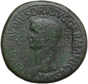 obverse: Nero Claudius Drusus, brother of Tiberius, father of Germanicus and Claudius (died in 9 AD).. AE Sestertius, Rome mint, 50-54 AD. Countermarked NCAPR