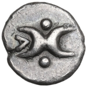 obverse: Southern Apulia, Tarentum. AR Hemiobol,  c. 280-228 BC