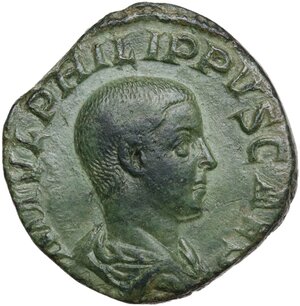 obverse: Philip II as Caesar (244-246).. AE Sestertius, Rome mint