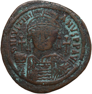 obverse: Justinian I (527-565).. AE Follis. Constantinople mint. Dated year 13 (539/40 AD)
