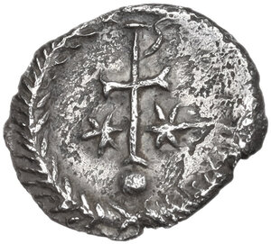 reverse: Justinian I (527-565).. AR Half Siliqua, Ravenna mint