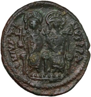 obverse: Justin II and Sofia (565-578).. AE Follis. Cyzicus mint, 1st officina. Dated RY 10 (574/5)