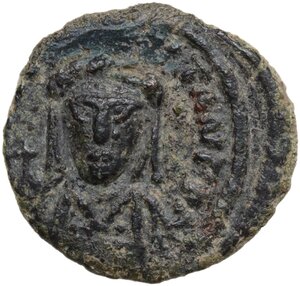 obverse: Tiberius II Constantine (578-582).. AE Half Follis. Uncertain military mint