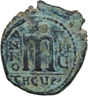 reverse: Maurice Tiberius (582-602).. AE Follis. Theoupolis (Antioch) mint. Dated RY 7 (588/9)